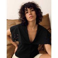Per Una Pure Cotton Embroidered V-Neck Top Black