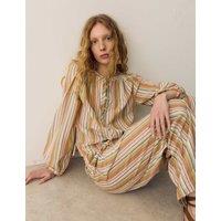 Per Una Pure Cotton Striped Blouson Sleeve Blouse Pink Mix