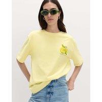 M&S Pure Cotton Graphic Oversized T-Shirt Yellow Mix