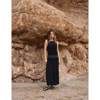 Per Una Pure Cotton Crochet Style Double Cloth Mix Midi Dress Black