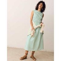 Per Una Pure Cotton Shirred Sleeveless Midi Dress Light Green