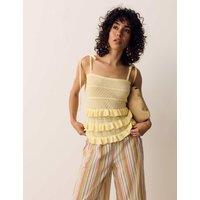 Per Una Cotton Rich Pointelle Ruffle Cami Top Pale Gold