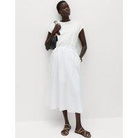 M&S Pure Cotton Poplin Midi Skirt White