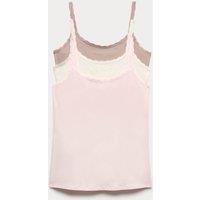 M&S 3pk Cotton Rich Lace Trim Vests Oatmeal Mix
