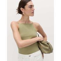 M&S Cotton Rich Square Neck Spaghetti Strap Vest Light Khaki
