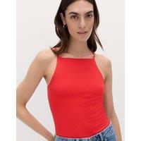 M&S Cotton Rich Square Neck Spaghetti Strap Vest Bright Red
