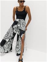 Pure Cotton Floral Elasticated Waist Wide Leg Trousers