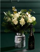 Luxury White Rose Christmas Bouquet with Vase