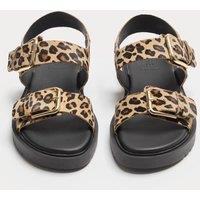 M&S Leather Leopard Print Flatform Sandals Brown Mix