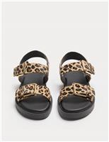 M&S Leather Leopard Print Flatform Sandals Brown Mix