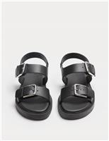 Leather Buckle Ankle Strap Flatform Sandals