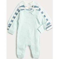 M&S 3 Pack Pure Cotton Nautical Sleepsuits (6lbs-3 Yrs) Blue