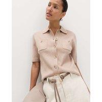 M&S Collared Button Detail Cropped Cardigan Cappuccino