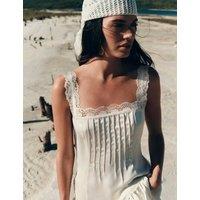 M&S Satin Lace Insert Mini Skater Dress Ivory