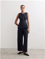 JAEGER Cotton Blend Zip Up Tank Top with Wool Navy