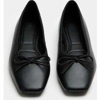 M&S Leather Bow Square Toe Flat Ballet Pumps Black