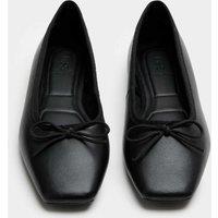 M&S Leather Bow Square Toe Flat Ballet Pumps Black