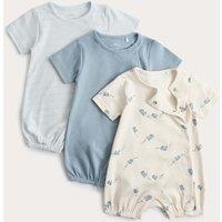 M&S 3 Pack Pure Cotton Rompers (7lbs-3 Yrs) Blue Mix