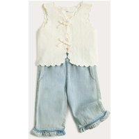 M&S 2 Piece Tie Front Waistcoat with Jeans (0-5 Yrs) Denim Mix