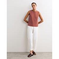 JAEGER Pure Cotton Striped Ribbed Vest Top Dark Red Mix