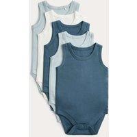 M&S 5 Pack Pure Cotton Bodysuits (7lbs - 3 Yrs) Blue