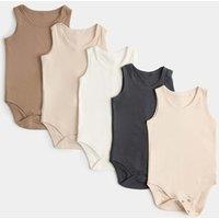 M&S 5 Pack Pure Cotton Bodysuits (7lbs - 3 Yrs) Neutral