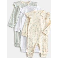 M&S 3 Pack Cotton Rich Sleepsuits (6lbs-3 Yrs) Blue