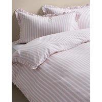 M&S Pure Cotton Narrow Stripe Ruffle Bedding Set Pink Mix