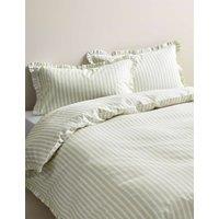 M&S Pure Cotton Narrow Stripe Ruffle Bedding Set Green Mix