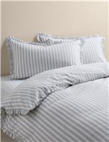 M&S Pure Cotton Narrow Stripe Ruffle Bedding Set Grey Mix