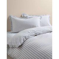 M&S Pure Cotton Narrow Stripe Ruffle Bedding Set Grey Mix