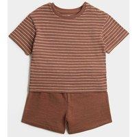 M&S Pure Cotton Striped Shirt & Navy Shorts (0-5 Yrs) Brown