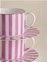 2 Pack Bone China Striped Cups & Saucers