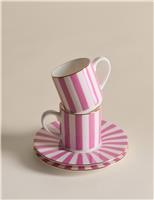 2 Pack Bone China Stripe Espresso Cup & Saucer