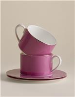 Set of 2 Bone China Cups & Saucers