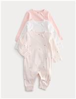 M&S 3 Pack Cotton Rich Sleepsuits (7lbs-3 Yrs) Pink