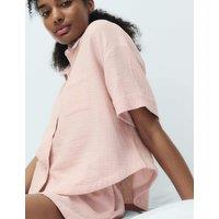 M&S Pure Cotton Muslin Shortie Pyjama Set Dusted Pink