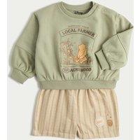 M&S 2 Piece Cotton Rich Winnie the Pooh Outfit (0-3 Yrs) Green Mix