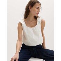 M&S Pure Cotton Bubble Hem Puff Strap Top Soft White