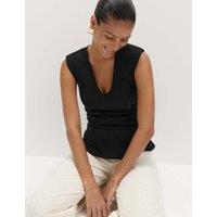 M&S Pure Cotton V-Neck Peplum Top Black