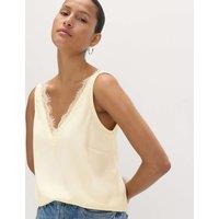 M&S Lace Insert Cami Top Pale Yellow