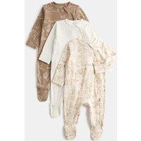 M&S 3 Pack Cotton Rich Safari Sleepsuits (6lbs - 3 Yrs) Neutral