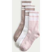 Goodmove 3 Pack Cotton Rich Striped Crew Socks Pink Mix
