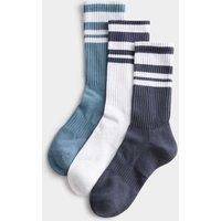 Goodmove 3 Pack Cotton Rich Striped Crew Socks Blue Mix
