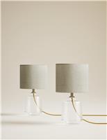 Set of 2 Ribbed Glass Small Table Lamps