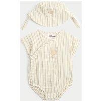 M&S 2 Piece Winnie the Pooh Bodysuit with Hat (7lbs-12 Mths) Cream Mix
