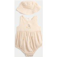 M&S 2 Piece Peter Rabbit Flopsy Checked Paddler with Hat (0-24 Mths) Cream Mix