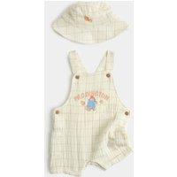 M&S 2 Piece Pure Cotton Paddington Dungarees with Hat (0-18 Mths) Cream Mix