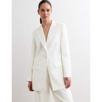 JAEGER Tailored Basketweave Single Breasted Longline Jacket Ivory