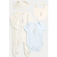 M&S 4 Piece Cotton Rich Peter Rabbit Set (7lbs-9 Mths) Blue Mix